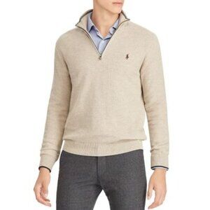 Polo Ralph Lauren Beige Quarter-Zip Sweater M Mens Pima Cotton Lightweight Knit